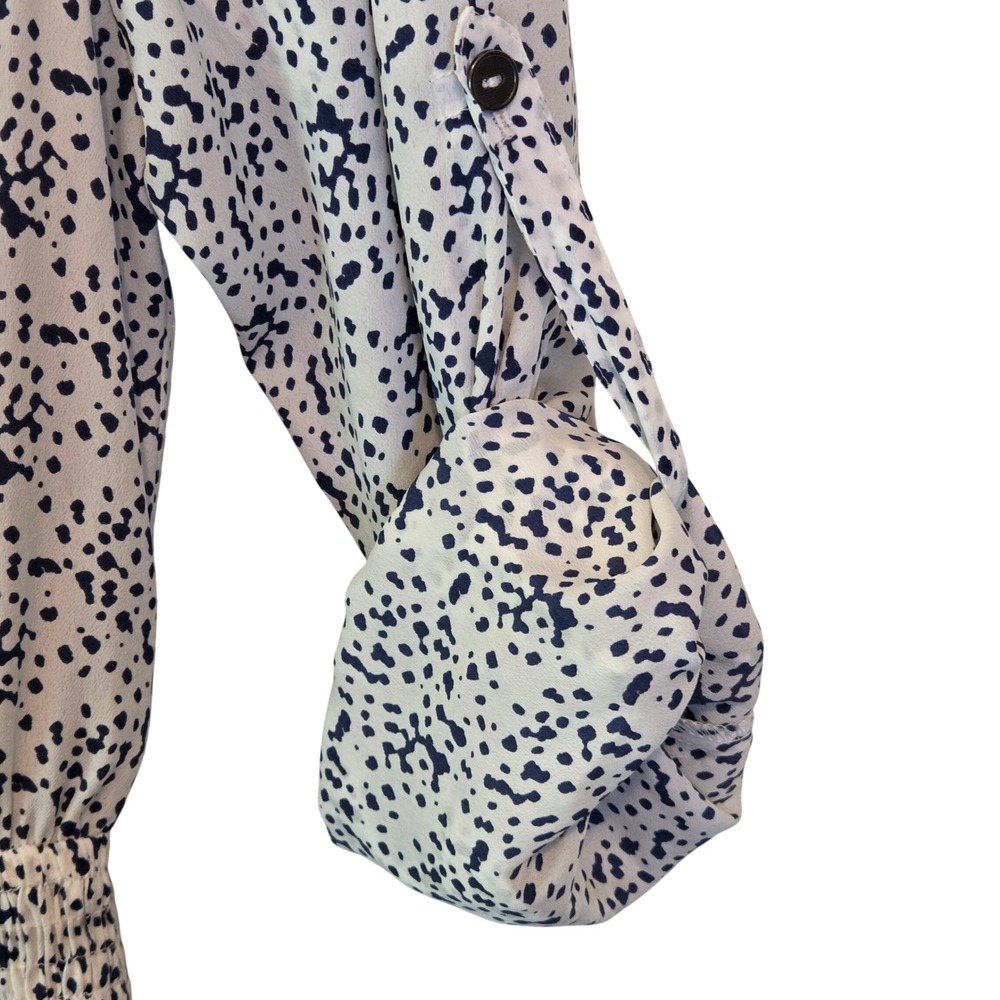 BCBGeneration Shirt Dress White Navy Dalmatian Print Pockets Size S - Picture 7 of 10